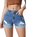 Yipinpay New Women Summer Ripped Roll Denim Shorts Fashion High Stretch Skinny Sexy Shorts Jeans Black/Blue S-2XL
