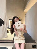 Yipinpay hot Girl Set Women's Summer o-Neck Sleeveless Top High Waist Wrapped Hip Short Skirt Two-piece Set fashion female clothes