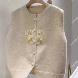 Yipinpay Style Top Vest Early Spring 2024 New Women's Clothing Retro Embroidery Sleeveless Camisole Knitted Vest