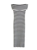 Yipinpay Off Shoulder Knitted Dresses For Women Striped Midi Bodycon Dress Women Black White Sexy Long Dress Woman Summer Dresses