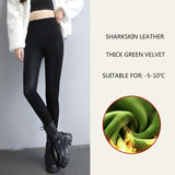 Yipinpay Autumn Winter New Thermal Leg Warm Women's Leggings Leather High Waist Fleece Velvet Black Tights Sexy PU Faux Female Pants