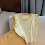 Yipinpay Tops Camis Yellow Knitted Vest Vintage Slim Mini Temperament Contrast Skirts Sets Tops Mujer Spring 2 Piece Sets Outifits
