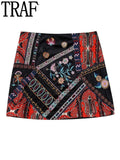 Yipinpay Printed Velvet Skirt For Women Winter Short Skirts Woman Fashion 2023 High Waist Vintage Skirt Woman Boho Mini Skirts
