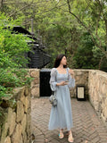 Yipinpay Midi Dress For Women Summer Vintage French Corset Ruched Bodycon Long Lantern Sleeve Evening Robe Female Slim Vestidos