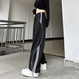 yipinpay Women's Casual Pants American Retro Loose Fitting High Street Black White Contrasting Design Straight Tube Wide Leg Sports Pants