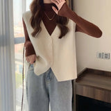 Yipinpay Vest Autumn and Winter 2024 Little Fragrant Sweater Knitted Vest Women Sleeveless Overlapping Small Cuff Sweater Vest