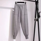 Yipinpay Women pants autumn and winter black casual knitted pants loose elastic spring and autumn nine points Harlan radish pencil pants