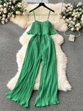 Yipinpay Vacation Loose Jumpsuit Strap Backless Thin Romper Streetwear Women INS One-Piece Outfit Beach Style Striped Bodysuits