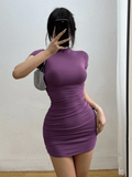 Yipinpay Tight Half High Collar Pleated Waist Mini Dress Spicy Girls Slim Dresses Bodycon Women Vestidos Cortos Party Mujer Clothing