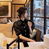 Yipinpay Sets Women Shirts Camisole Gauze Puff Sleeve Sexy Summer Clothes Females Elegant Fashion Korean Harajuku Vintage Casual