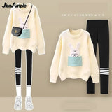Yipinpay Women's 2024 Autumn Winter New Loose Sweater High Waist Slim Fit Shark Pants Two Piece Korean Elegant Tracksuit Matching Set
