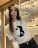 Yipinpay Sleeves Mink Cashmere Y2k Clothes Print Sweater Mujer Long Sleeve Top Bottom Jumper Pullover Cropped Grunge Shirt