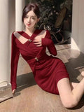 Yipinpay Sexy Dresses Women Fashion Long Sleeve Hollow Out Slim Black Elegant Dress Ladies Party Vintage Temperament Chic Vestido
