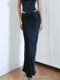 Yipinpay MO Elegant Solid Satin Women'S Skirt 2023 Fashion Slim High Waist Maxi Skirts Elegant Simple Slik Casual Female Clothing