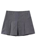 Yipinpay Grey Pleated Skirt Shorts Women Striped Bermuda Shorts Woman High Waist Casual Mini Shorts Harajuku Fashion Women's Skort
