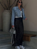 Yipinpay Sparkly Midi Skirts Women Autumn 2024 New High Waist Glitter Sequin Y2k Long Skirt Fashion Club Party Ladies Long Skirt