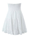 Yipinpay New Women White Strapless Lace Dress Sweet Ladies Sexy Mini Party Robe