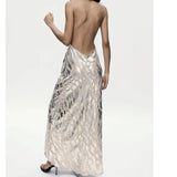 Yipinpay Sexy Women Fashion Backless V Neck Sleeveless Slip Dress Party Long Vestidos