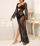 Yipinpay Women Sexy  Lace Lingerie Cover up Deep V-Neck Pajamas Long Beach Dress Babydoll Nightgowns Summer Beach Swimming Cover up