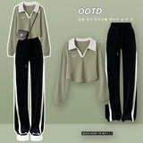 Yipinpay Spring and Autumn New Fashion Short Polo Sweatshirt+Wide Leg Pants Two Piece Women's Sportswear Set Korean Elegant Clothing