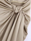 Yipinpay Knotted Long Skirt Women High Waist Skirt With Slit Ruched Elegant Skirts Woman Fashion 2023 Vintage Midi Split Skirt
