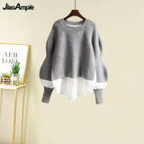 Yipinpay Women's Spring Autumn New Fashion Fake Two Piece Knit Sweater+Strap A-line Skirt Suit Korean Elegant Pullover Dress Matching Set