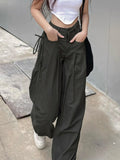 Yipinpay Streetwear Harajuku Cargo Panst Women Vintage Y2k Cyber Punk Mall Gothic Pocket High Waist Casual Loose Trousers Female
