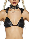 Yipinpay Dark Rock Gothic Rivets Camis Women Streetwear Cyber Punk Backless Lace-up Hooded Crop Tank Tops Sexy Emo Alt Clothes