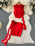 Yipinpay Women Sexy Two Pieces Suits Sleeveless Ruffles Short Blouse+Bodycon Flower Mini Skirt Fashion Streetwear Beach Sets