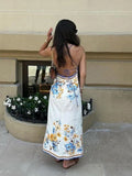 Yipinpay A-line Floral Print Long Dress Women 2024 Summer Sleeveless Backless Maxi Dresses Female Chic Vacation Beach Lady Robes