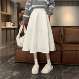 Yipinpay High Waist Black Diamond Check Skirt Women Midi Quilted Cotton Skirts Winter Faldas Largas Jupe Longue Femme