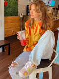 Yipinpay New Tie-Dye Knit Women's Oversize Sweater Pullovers Long Sleeve Y2k Casual 2024 Winter Streetwear Loose Pull Femme Jumper