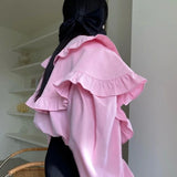 Yipinpay Sweet Pink Shirt Women Loose Long Sleeve Solid Ruffles Lapel Spring New Korean Chic Ladies Tops Elegant Fashion Blouses