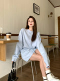Yipinpay Hot Girl Casual Suit Women's Spring Bubble Bead O-neck Pullover High Waist Wrapped Hip Skirt Two-piece Set Female Clothes