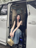 Yipinpay Spicy Girl Sexy Small Camisole with Irregular Ruffle Edge Summer New Chic Waist Slimming Tank Top for Women Summer Outwear