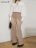 Yipinpay 18 Spring Summer Black Ladies Office Trousers Women High Waist Pants Pockets Female Pleated Wide Leg Pants Solid 2023