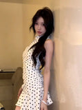 Yipinpay and Spicy Hollow Polka Dot Sleeveless White Dress for Women Summer New Chic Spicy Girl Waist Slimming A-line Short Dress