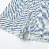 Yipinpay 2023 Woman Short Playsuit Blue Striped Baggy Summer Jumpsuit For Women Fashion Pockets Short Sleeve Women's Loose Overalls