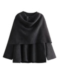 Yipinpay Women Dark Gray Asymmetrical Scarf Crop Knit Coat Vintage Oversize Female Winter Warm Outerwear