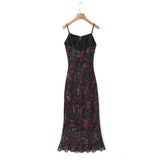 Yipinpay Floral Print Spaghetti Strap Long Dress Sexy Women Sleeveless O Neck Summer Holiday Dresses French Style Robe