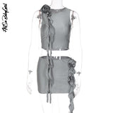 yipinpay Two Piece Set Women Outfits Summer Y2k Streetwear Solid O Neck Sleeveless Crop Top Mini Skirts Skirt Sets Women's Clothing