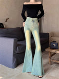 Yipinpay Vintage Jeans Women Fashion Slim High Waist Denim Pants Autumn Flare Long Trouser Wide Leg Sexy Elegant Streetwear