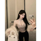Yipinpay Hot Girl Lace Sexy Halter Neck Camisole Women's Autumn Slim Fit Mesh Bottoming Strap Short Top Fashion Female Clothes