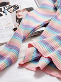 yipinpay Spring Autumn Long Sleeve Knit Sweater Women Stripe Cute Hit Color Casual Pullover Tops Female Basic Ulzzang Jumper