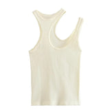 Yipinpay Cut Out Tank Top Female Yellow Knitted Crop Top With Straps Seamless Basic Tops Women Streetwear Summer White Black Top
