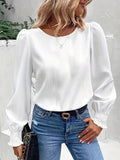 Yipinpay Simple Long Sleeve White Women's Blouses Fashion O-neck Loose Black Elegant Office Lady Shirt Tops Casual Femmal Clothing