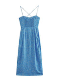 Yipinpay Blue Print Corset Dress Woman Knot Backless Midi Slip Dress Women Summer Long Dresses For Women Evening Party Dresses