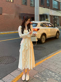 Yipinpay Summer Fairy Pure Color Midi Dress Woman Beach Style Long Sleeve Elegant Dress Casual Party Korean Fashion Dress Design