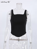 Yipinpay Casual White Tank Corset Tops Women Square Collar Sexy Triangle Sleeveless Camis Office Lady Black Summer Tops 2023