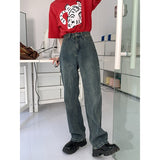 yipinpay Womens Jeans High Waist Blue Fashion Streetwear Straight Pants Baggy Basic Vintage 2023 Summer Female Mom Wide Leg Denim Trouser